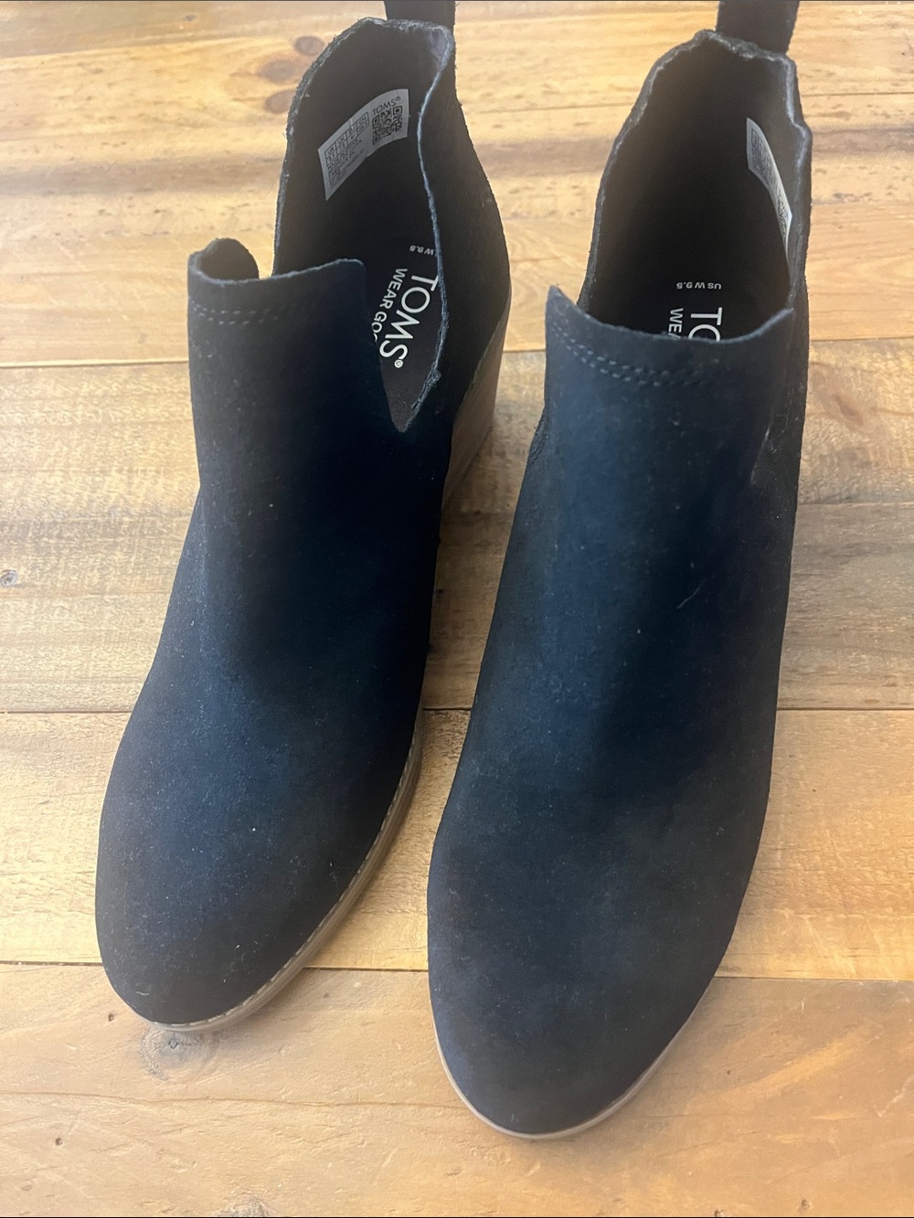 TOMS Black Suede Ankle Wedge Booties